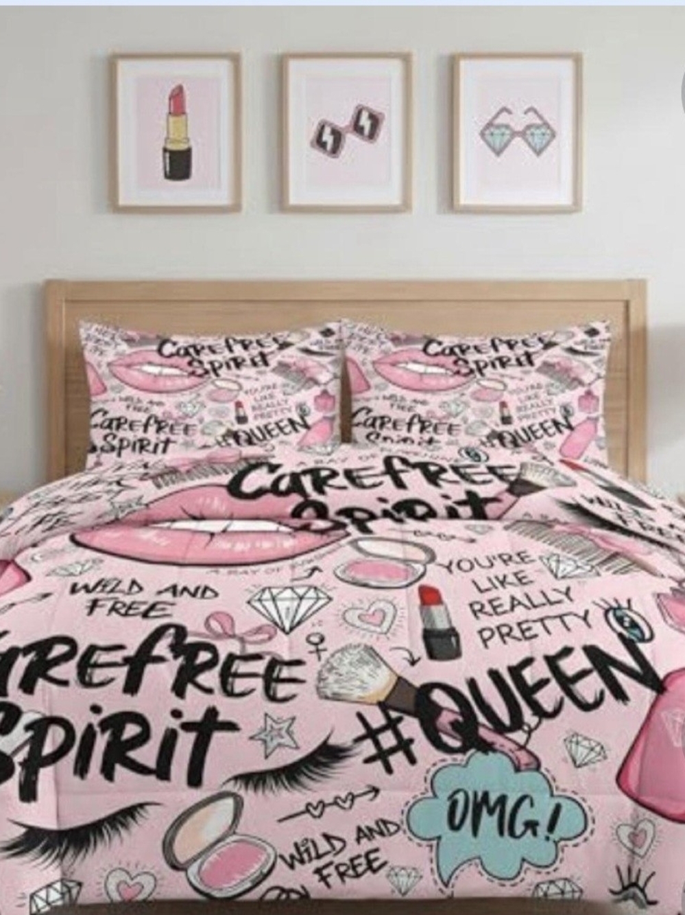 & Other Stories Pink Graphic "Carefree Spirit" Duvet Cover